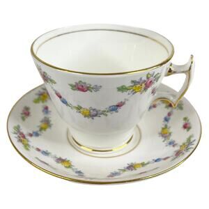 Phoenix Bone China Tea Cup & Saucer Set Floral Garland Gold Trim Vintage England
